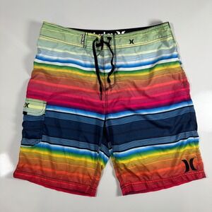 Hurley Striped Board Shorts Swim Trunks‎ Beach Surf Colorful Size 34